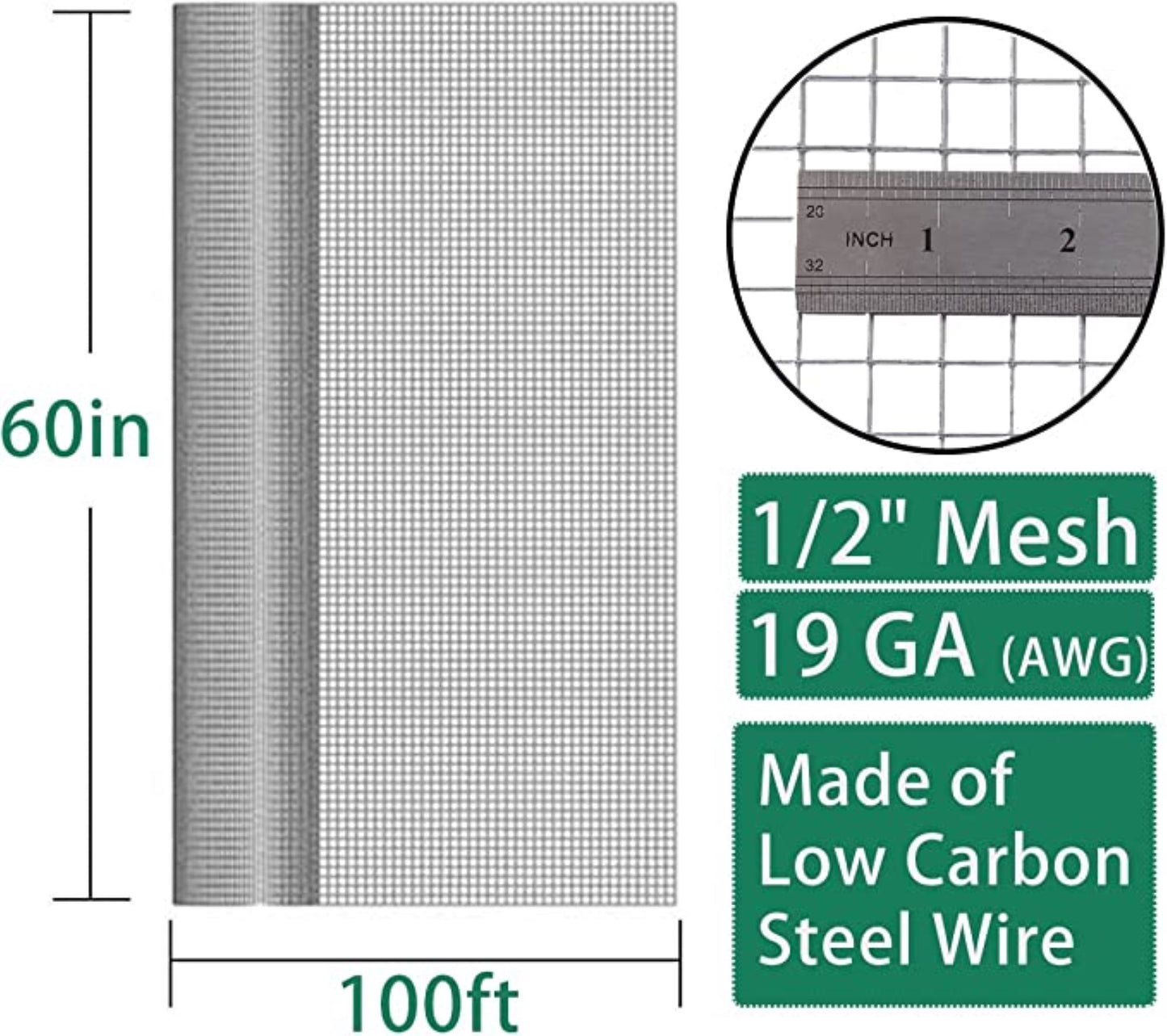 SEBOSS 1/2 inch Openings 60in x100 ft Black Hardware Cloth Vinyl Coated Wire Mesh Roll