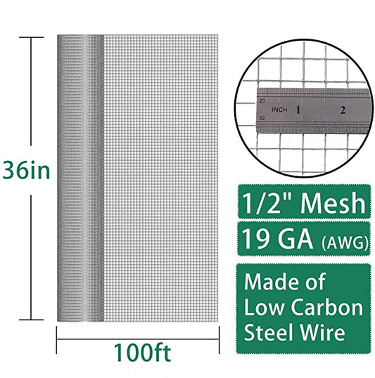 Detial 1/2in 36inx100ft 19GA hardware cloth for chicken coop gopher wire .material is low carbon steel wire