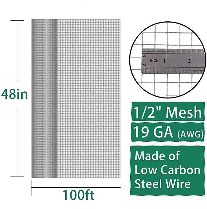 1/2in opening 48inx100ft,19GA,SEBOSS hardware cloth roll for chicken coop gopher wire