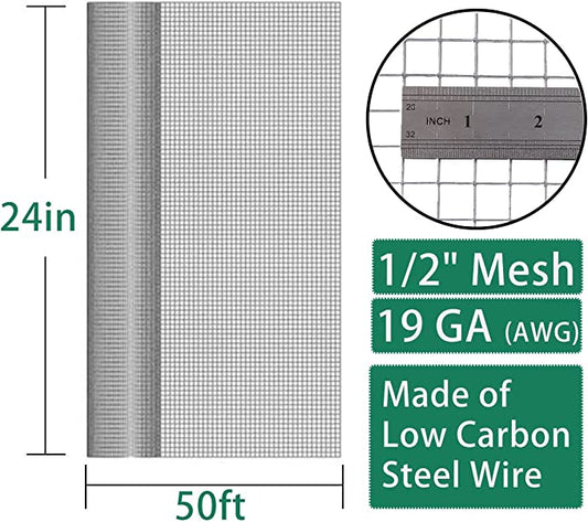 Seboss Hardware Cloth 1/2 inch opening, 24 in x 50ft,19 Gauge