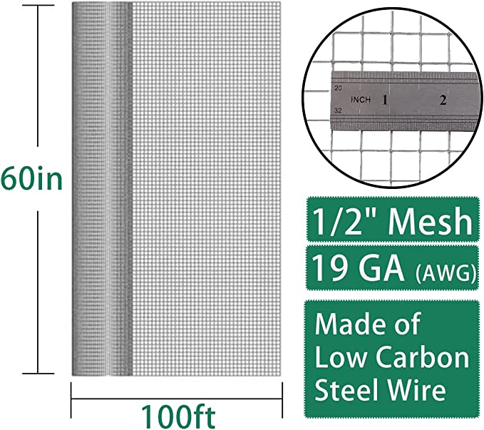 Seboss Hardware Cloth 1/2 inch opening, 60 in x 100 ft,19 Gauge