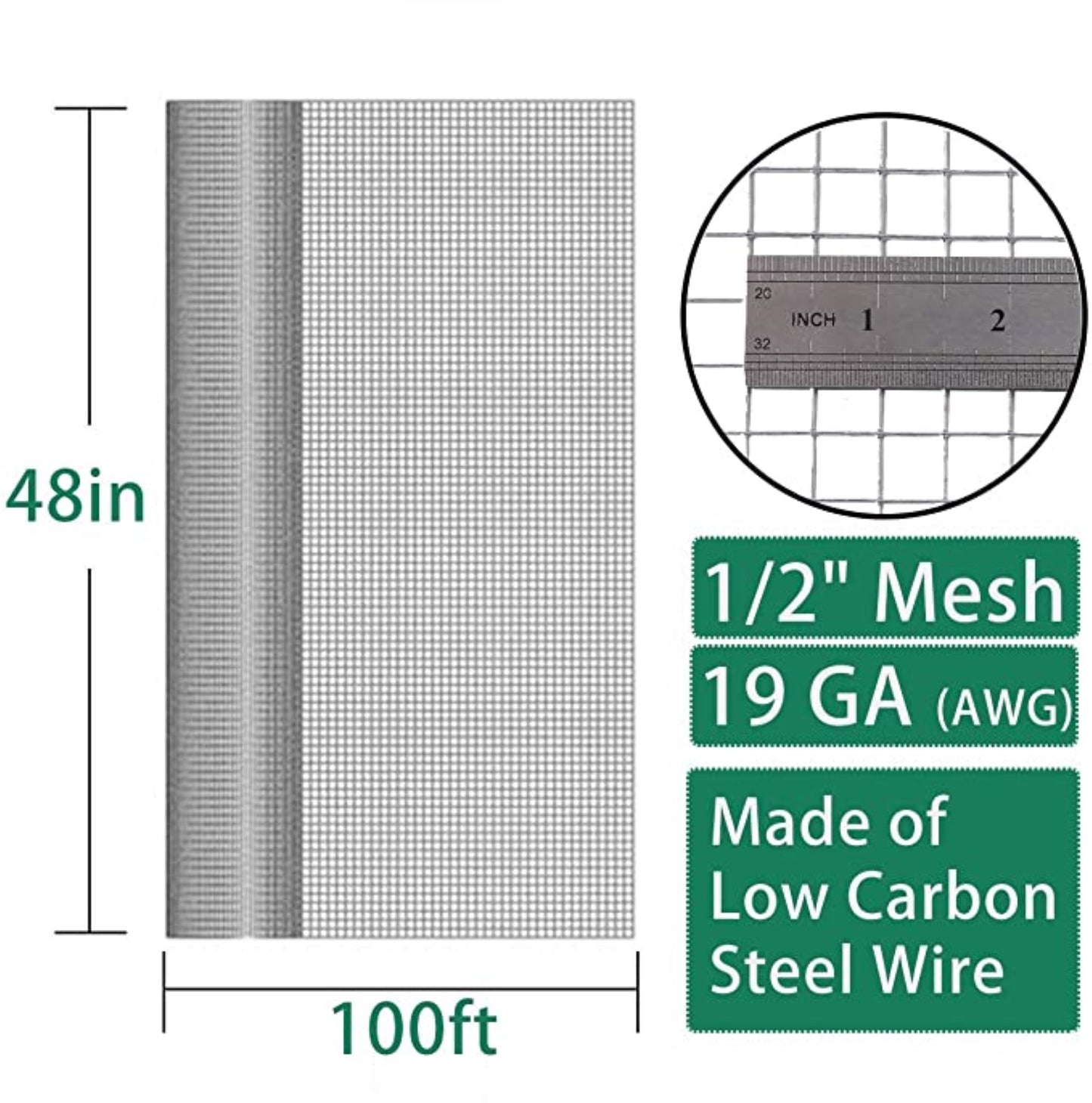 SEBOSS 1/2 inch Openings 48in x100 ft Black Hardware Cloth Vinyl Coated Wire Mesh Roll