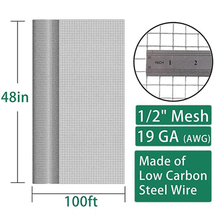SEBOSS 1/2 inch Openings 48in x100 ft Black Hardware Cloth Vinyl Coated Wire Mesh Roll