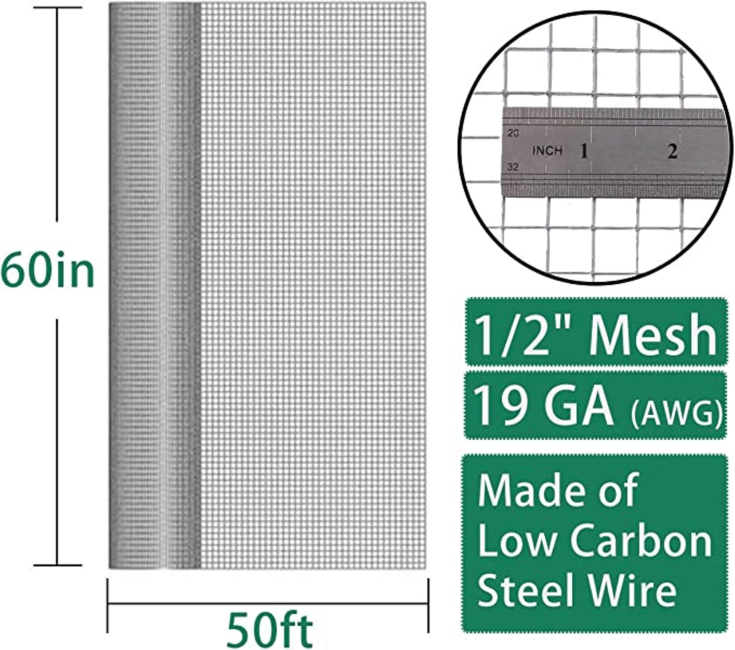SEBOSS 1/2 inch Openings 60in x50 ft Black Hardware Cloth Vinyl Coated Wire Mesh Roll