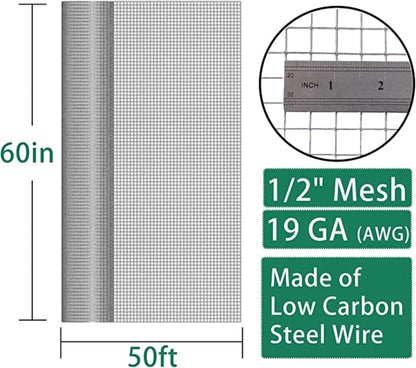 SEBOSS 1/2 inch Openings 60in x50 ft Black Hardware Cloth Vinyl Coated Wire Mesh Roll