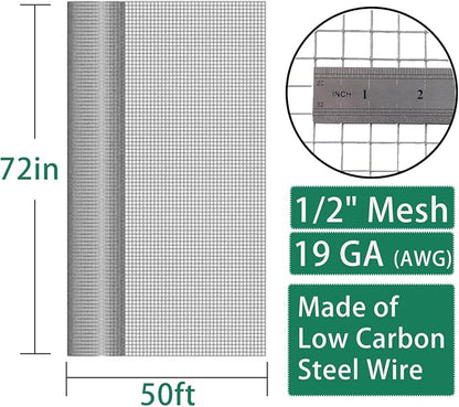 Seboss Hardware Cloth 1/2 inch opening, 72 in x 50 ft,19 Gauge