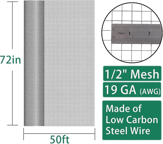 SEBOSS 1/2 inch Openings 72in x50 ft Black Hardware Cloth Vinyl Coated Wire Mesh Roll