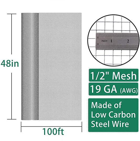 1/2in opening 48inx100ft,19GA,SEBOSS hardware cloth roll for chicken coop gopher wire